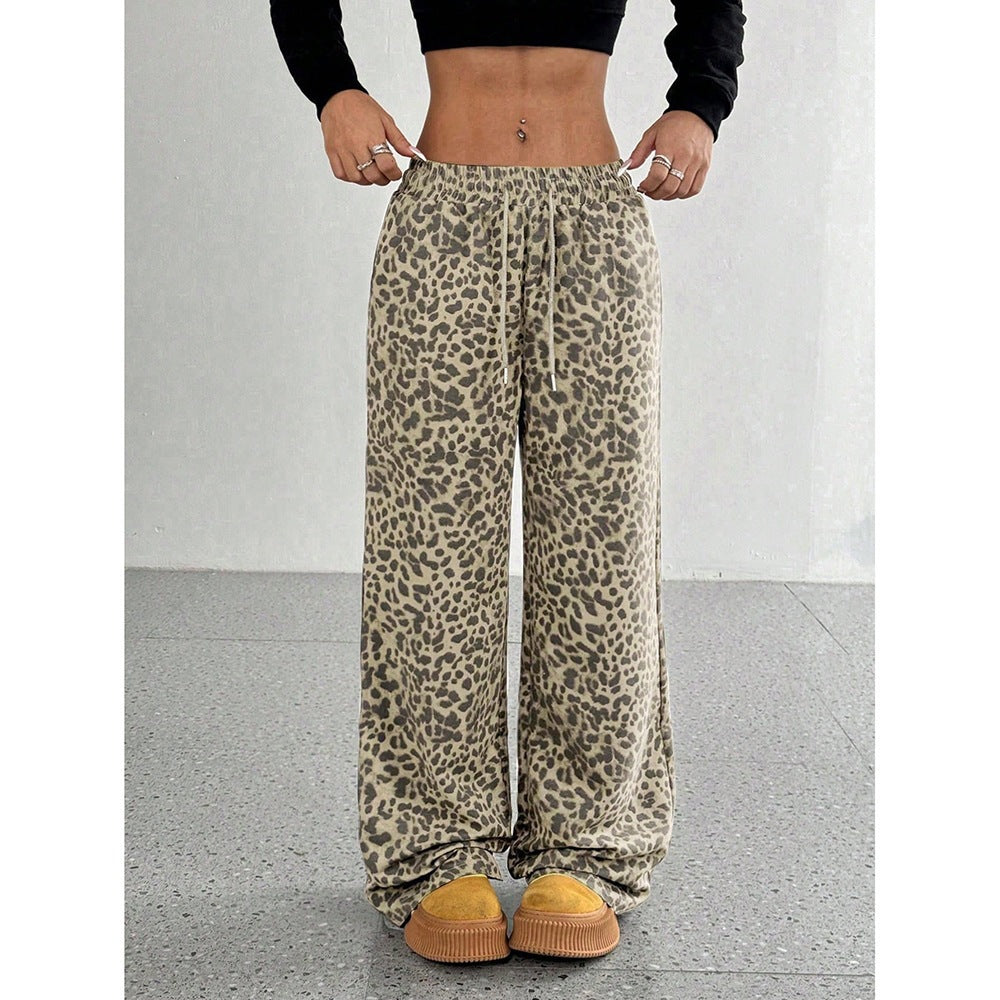 Women's Y2K Leopard Print Straight Leg Sweatpants
