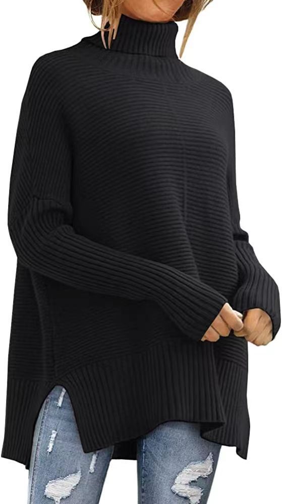 Women's Oversized Ribbed Batwing Sleeve Turtleneck Sweater