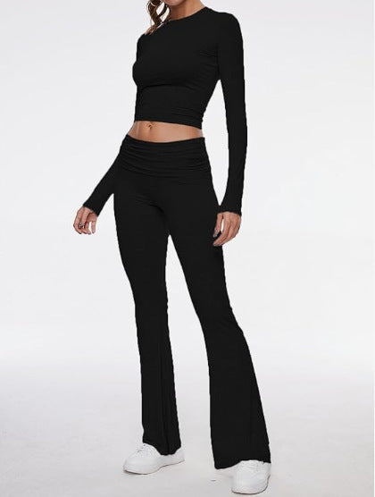 Y2K Long Sleeve Crop Top & Flare Pants Two Piece Set