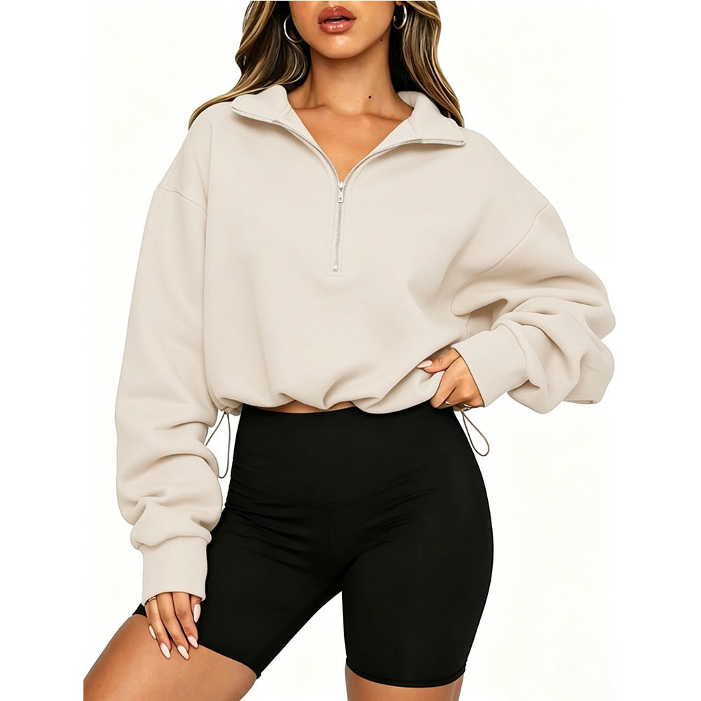 Black Half-Zip Drawstring Pullover Sweatshirt Y2K Streetwear