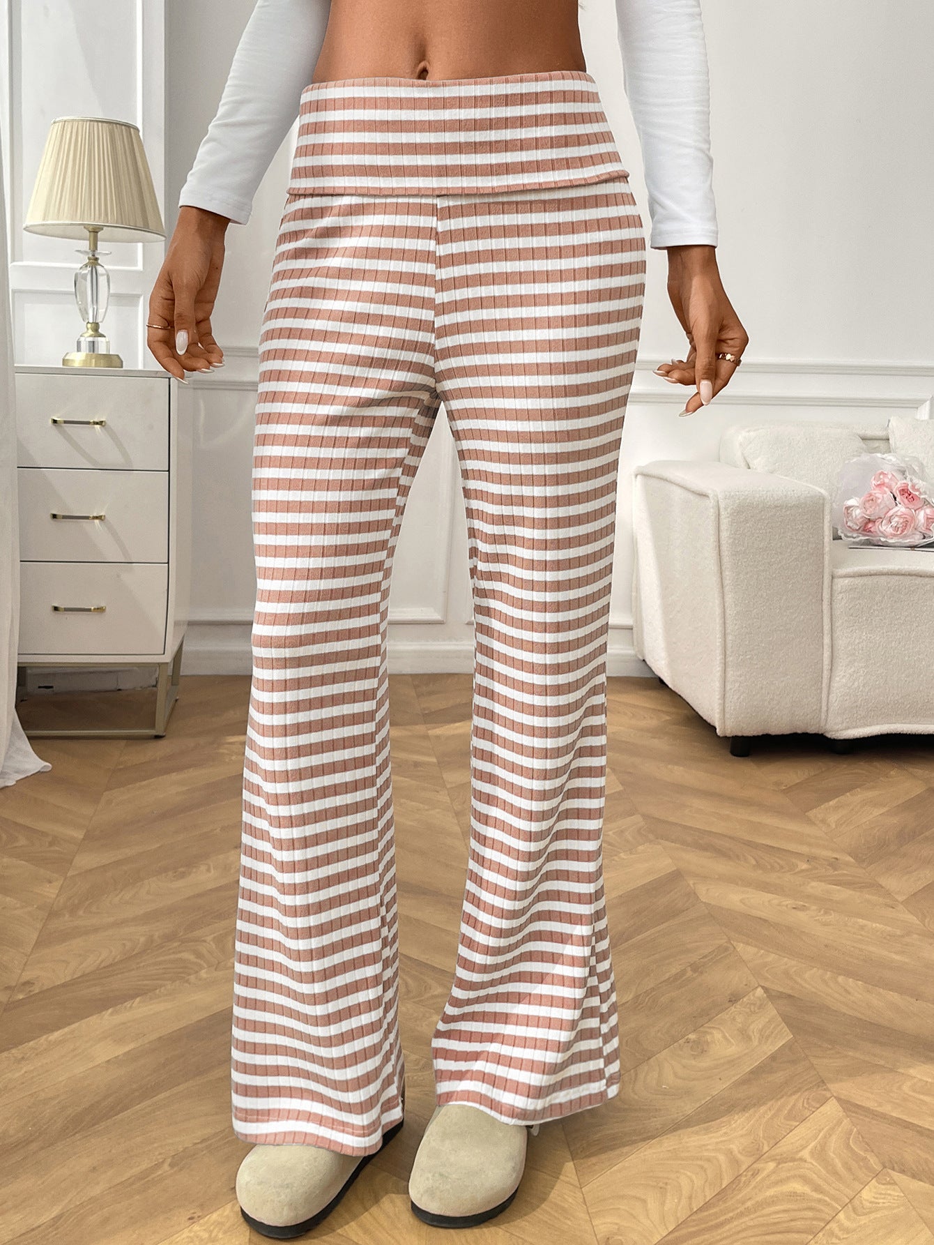 2025 Fall/Winter Y2K Striped Lounge Pants – Casual Women’s Homewear