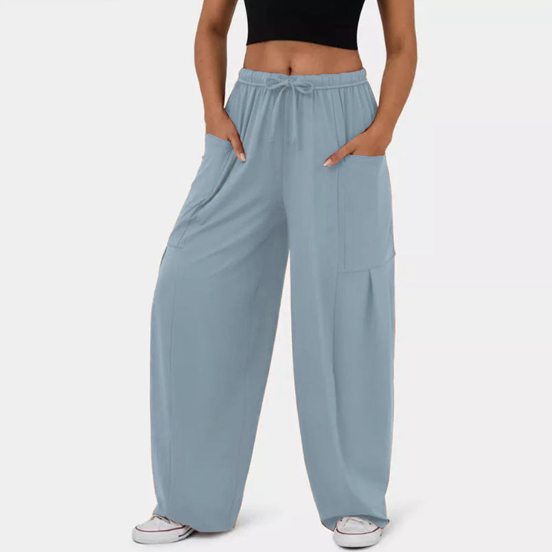High Waist Wide Leg Lounge Pants with Pockets