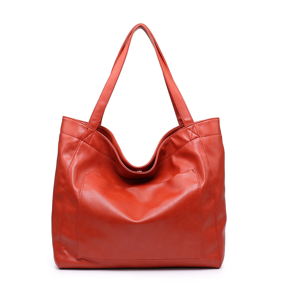 Vintage Soft PU Leather Large Tote Bag with Pocket
