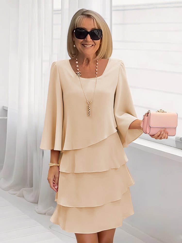 Women's Tiered Suede Midi Dress 3/4 Sleeve Work Casual