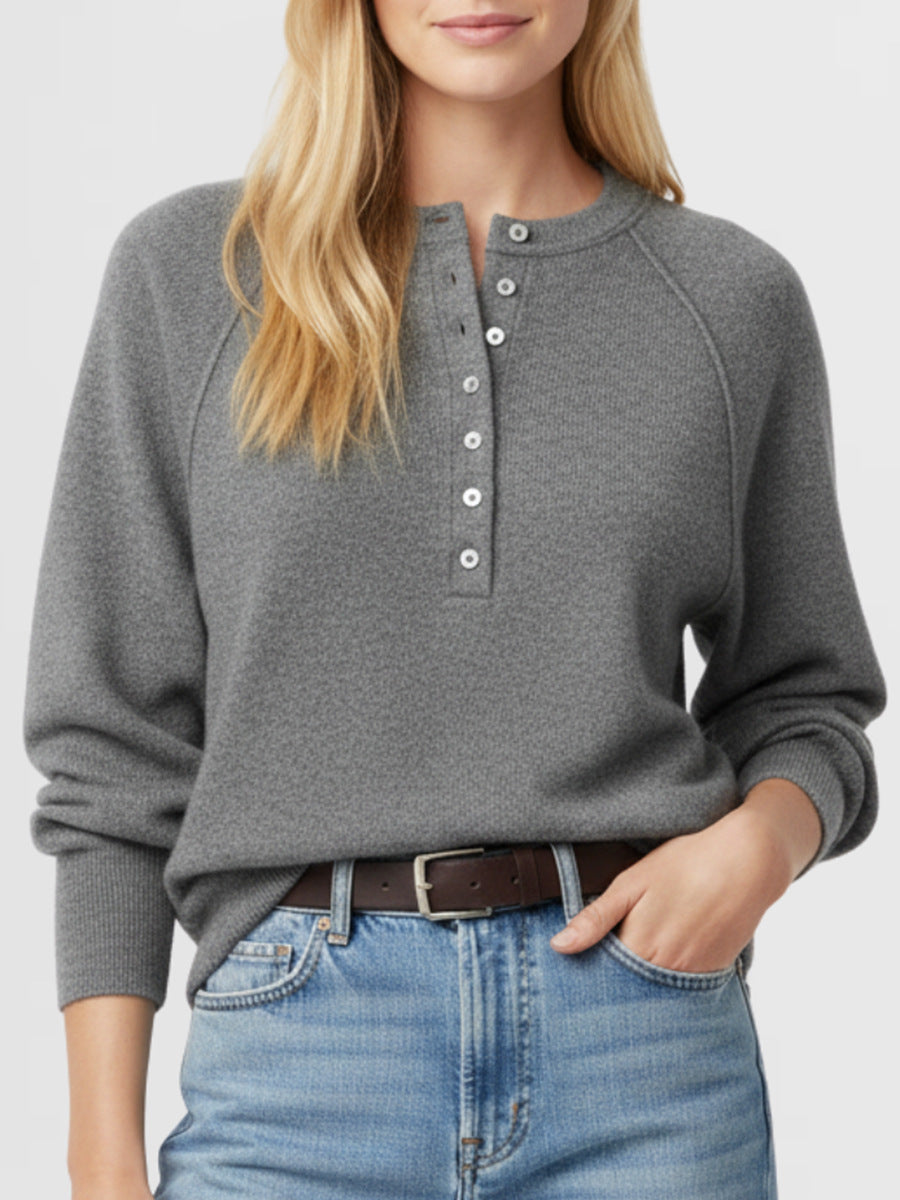 Women's Henley Button Front Knit Pullover Sweater