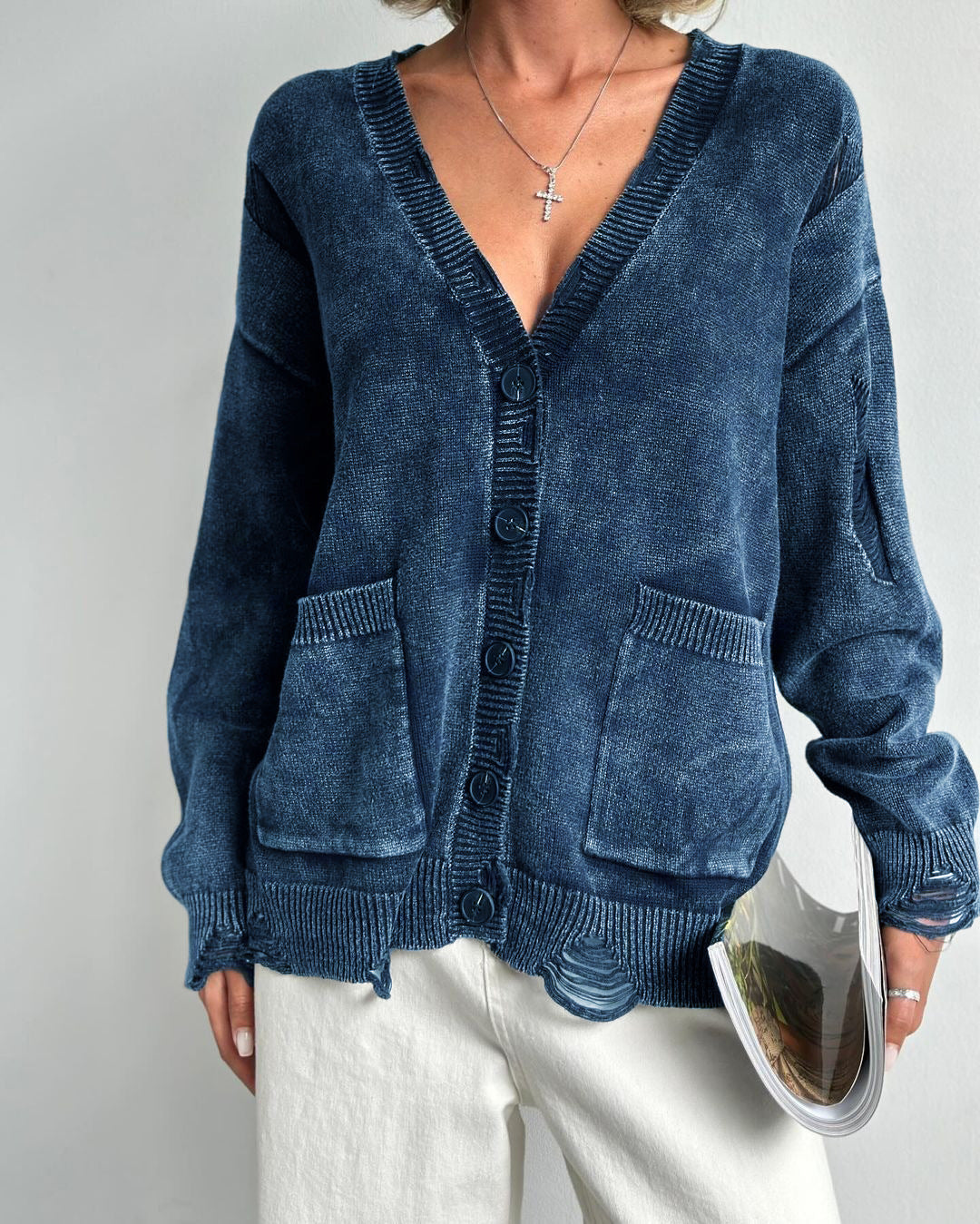 Vintage Distressed Chunky Knit Cardigan