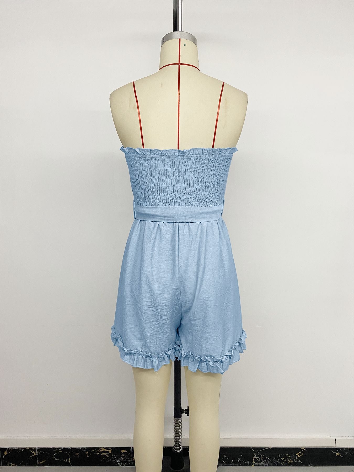Smocked Strapless Ruffle Romper Summer Resort Outfit