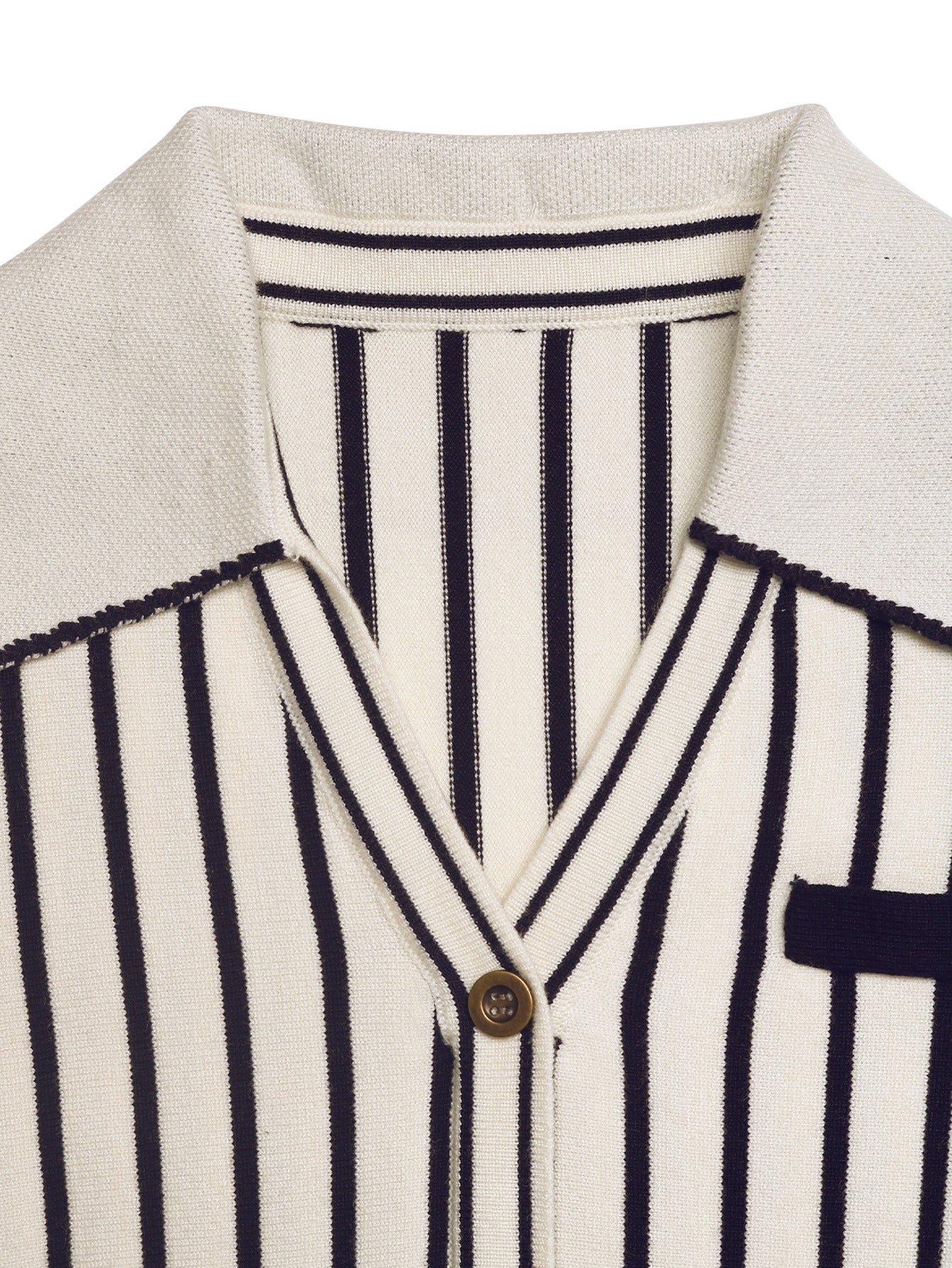 Striped Cropped Cardigan Button Knit V Neck Top