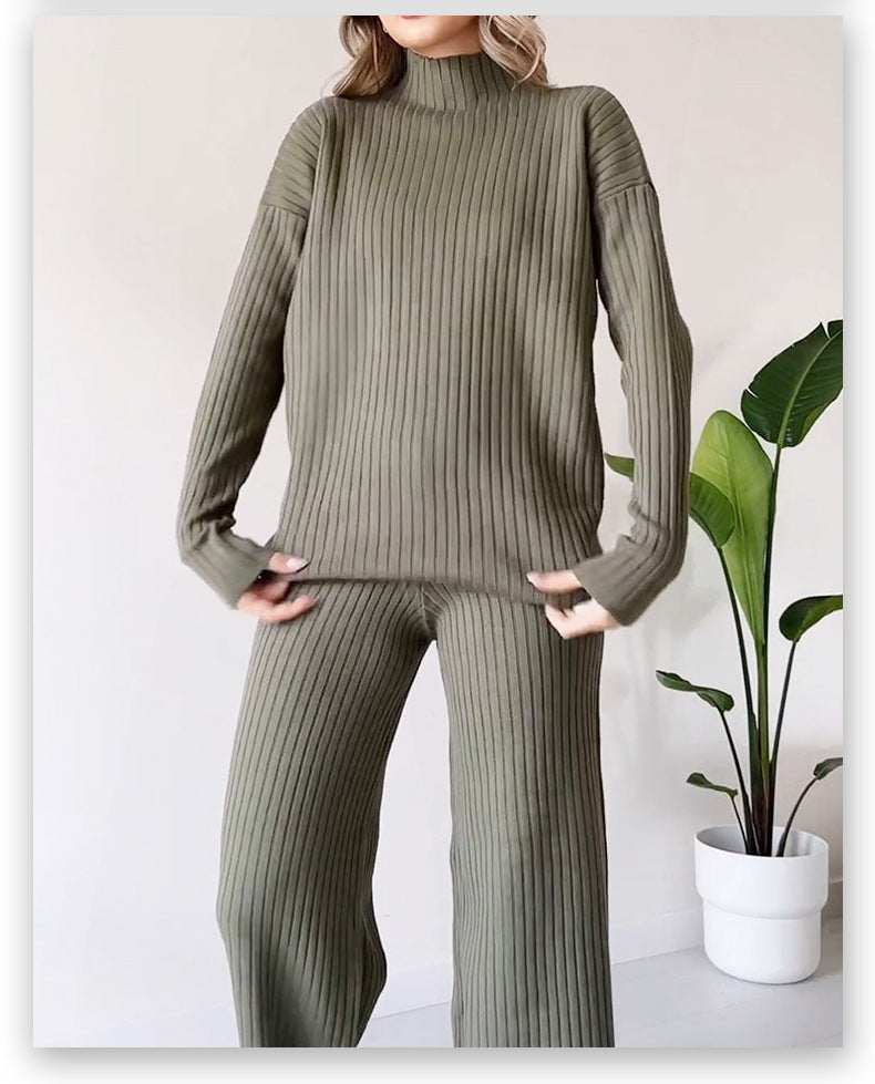 Women's Ribbed Knit Turtleneck & Pants Two Piece Set