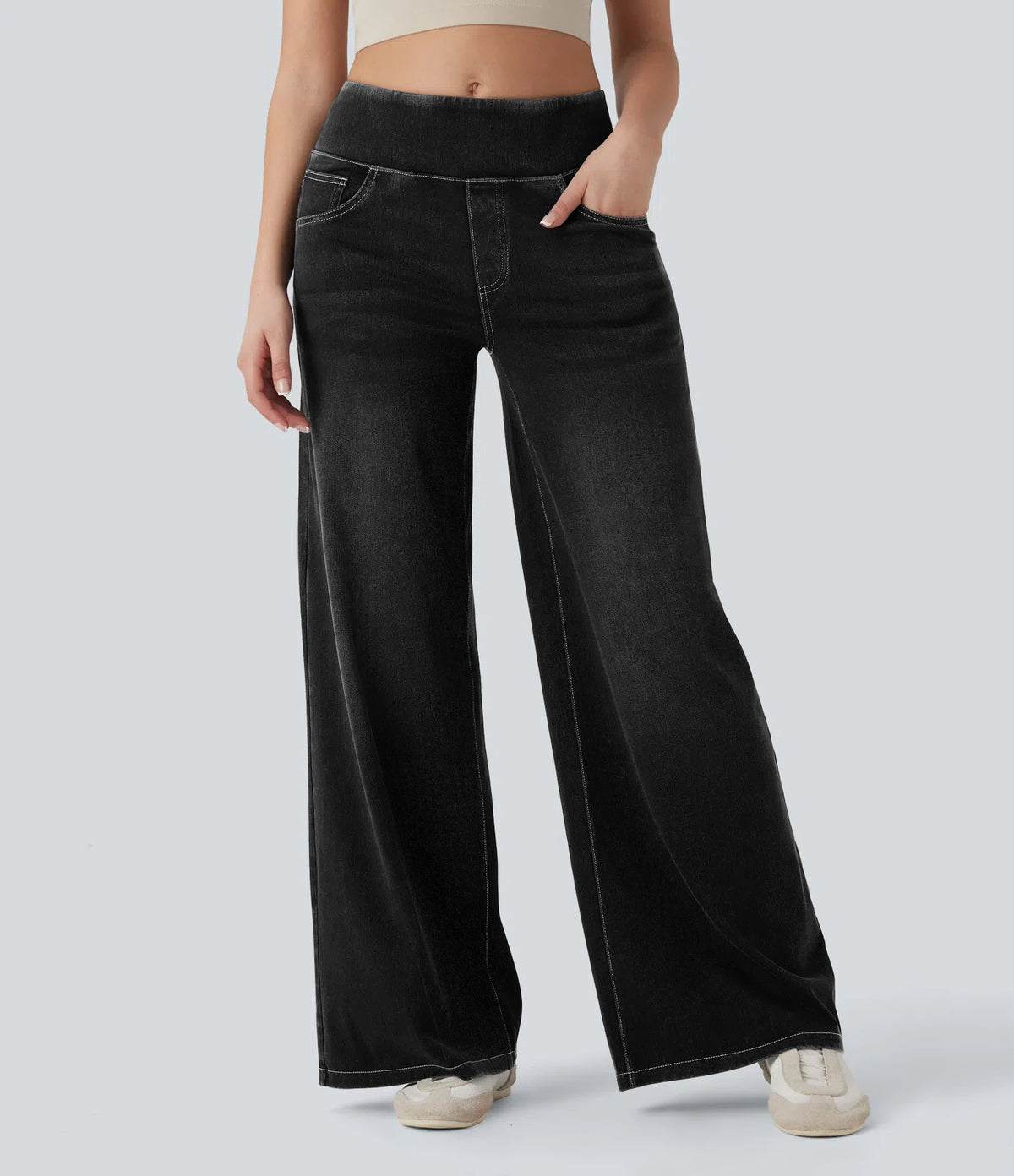 Women's High Waisted Stretchy Wide Leg Jeans Pull On