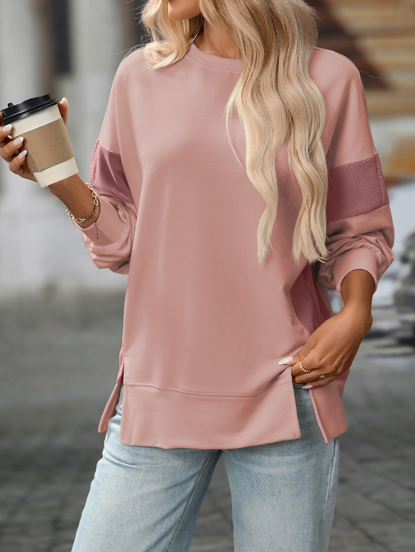 2025 Fall/Winter Colorblock Crew Neck Sweatshirt – Loose Casual Pullover