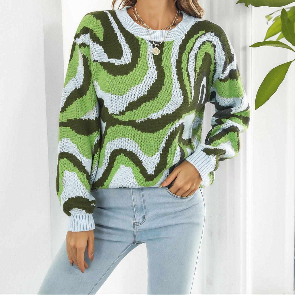 Women's Oversized Tie Dye Crewneck Sweater Long Sleeve