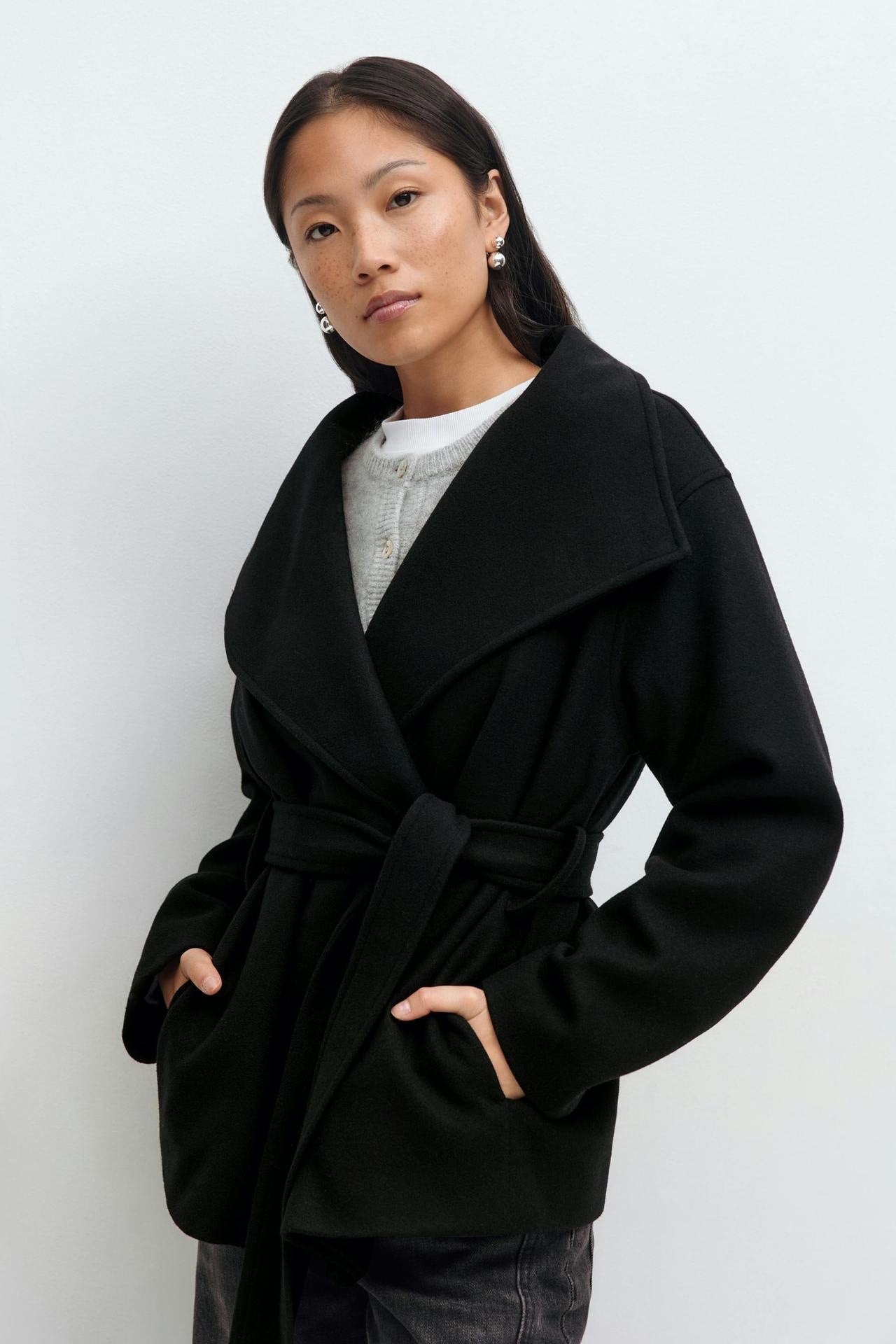 Women's Wool Blend Wrap Coat Belted Thick Midi