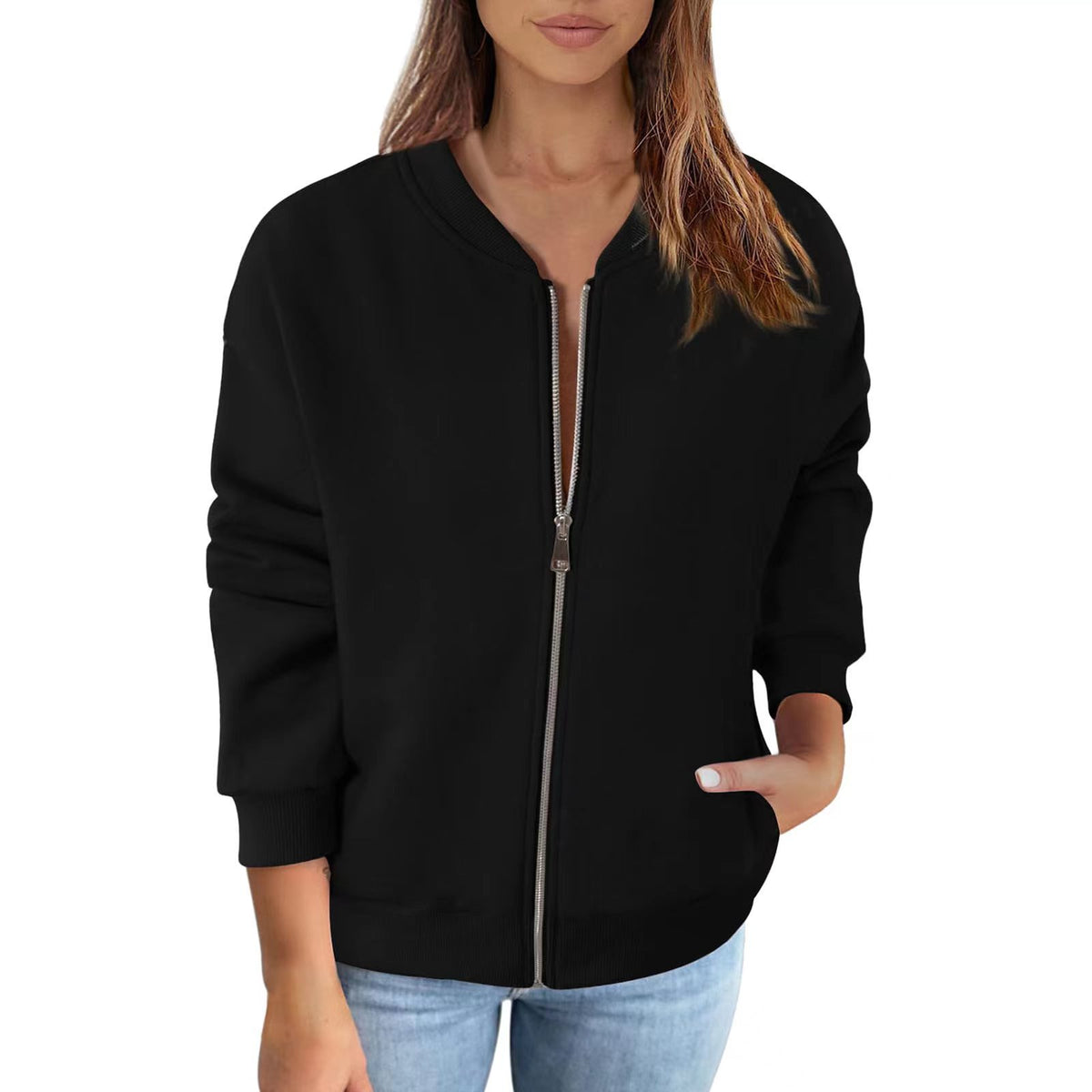 Women's Oversized Zip Up Bomber Jacket Casual