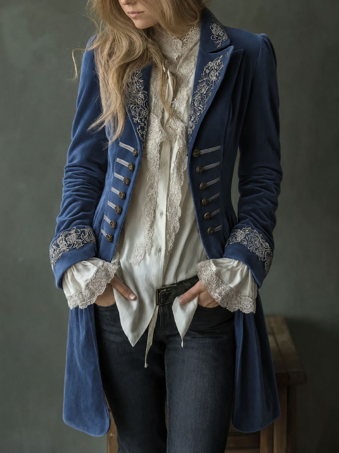 Women's Embroidered Velvet Blazer Vintage Jacket