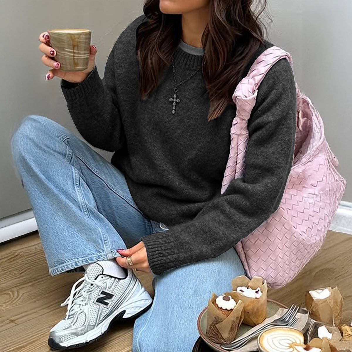 Women’s Casual Solid Knit Long Sleeve Pullover Sweater