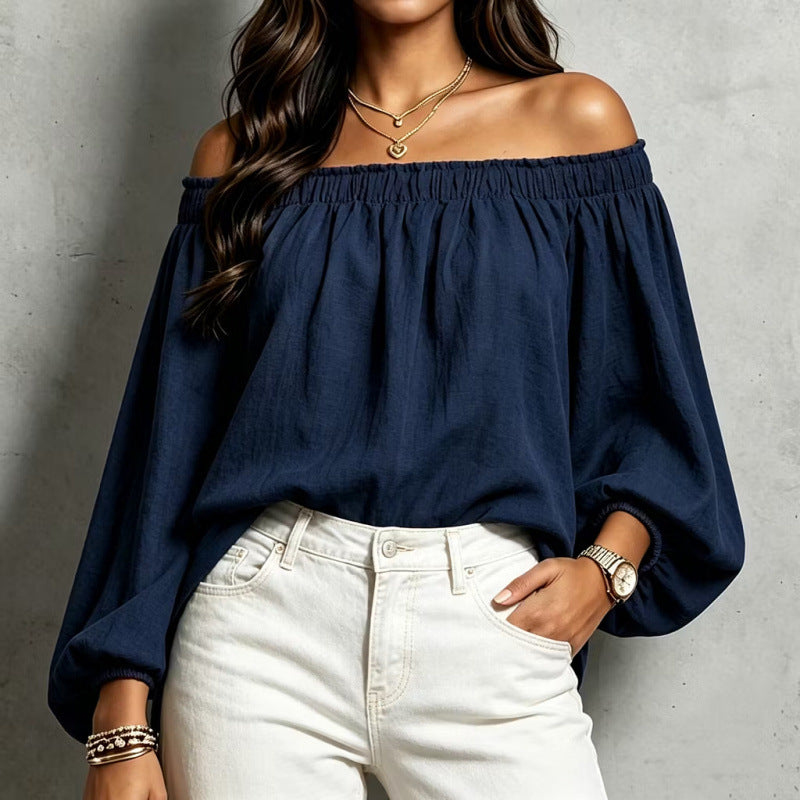 Off Shoulder Bubble Sleeve Cotton Blouse