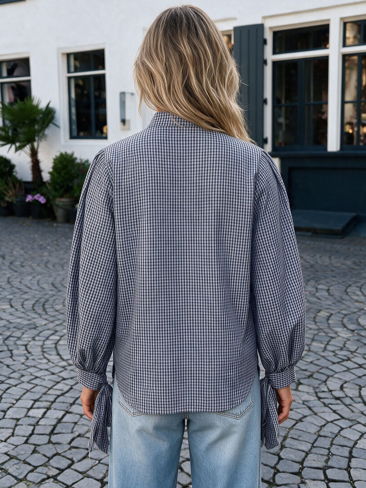 Plaid Oversized Button Down Shirt Side Slit Long Sleeve