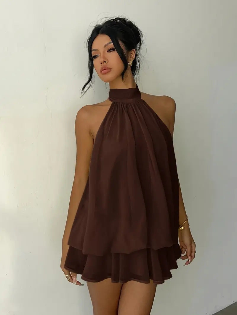 Halter Neck Backless Peplum Dress Set Summer Chic