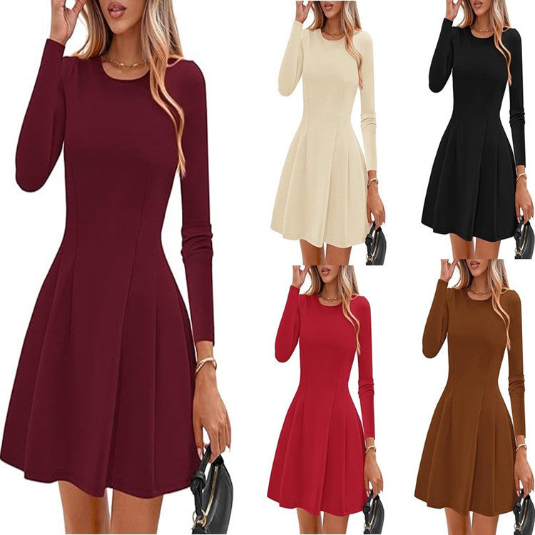 Women's Fall Casual Long Sleeve A-Line Knit Mini Dress