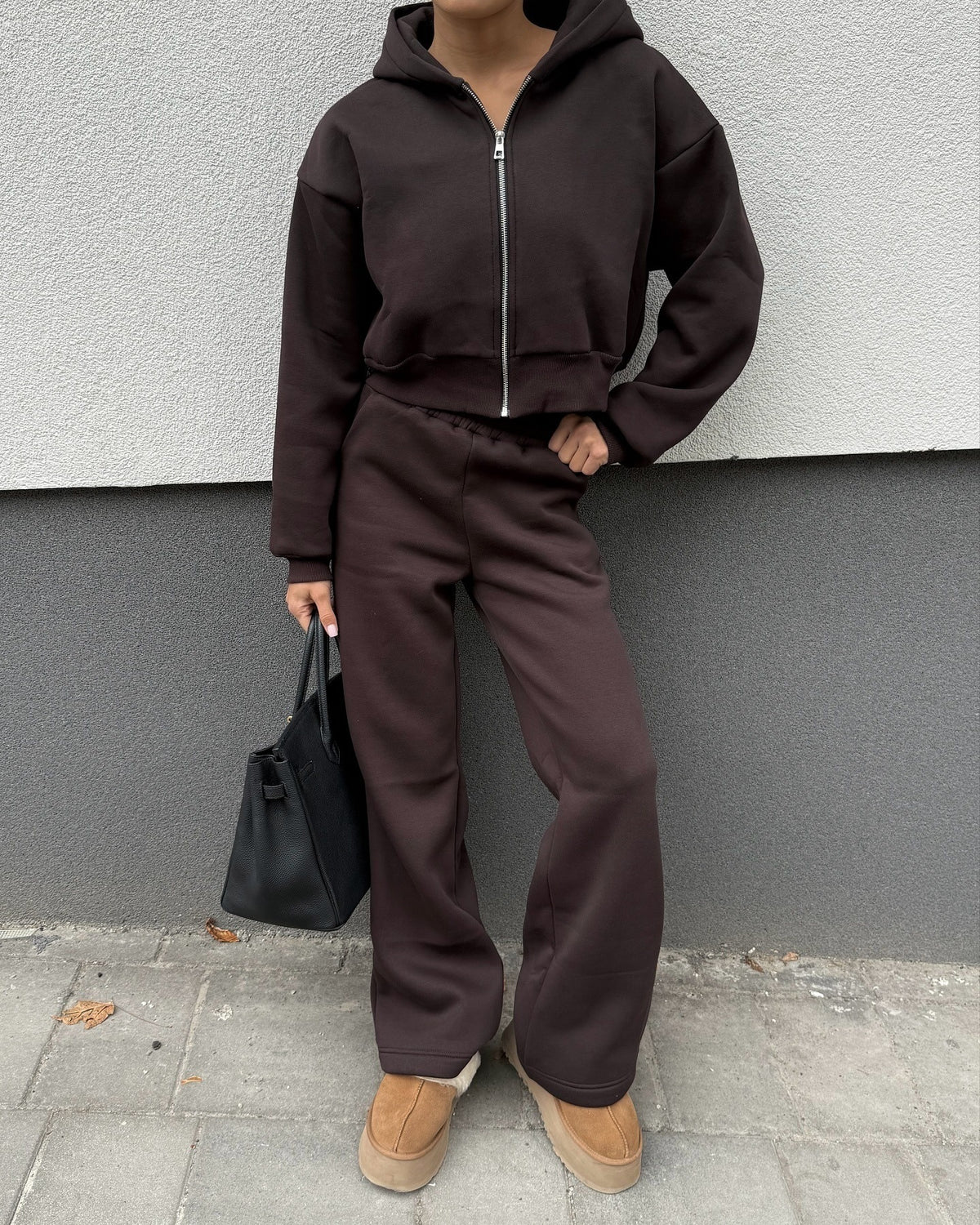 Women's 2 Piece Cropped Zip Hoodie Wide Leg Sweatpants Set