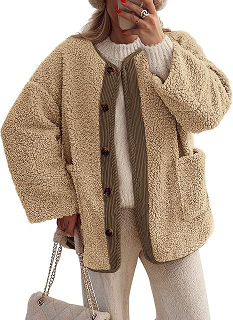 Women's Oversized Sherpa Button-Up Fleece Jacket