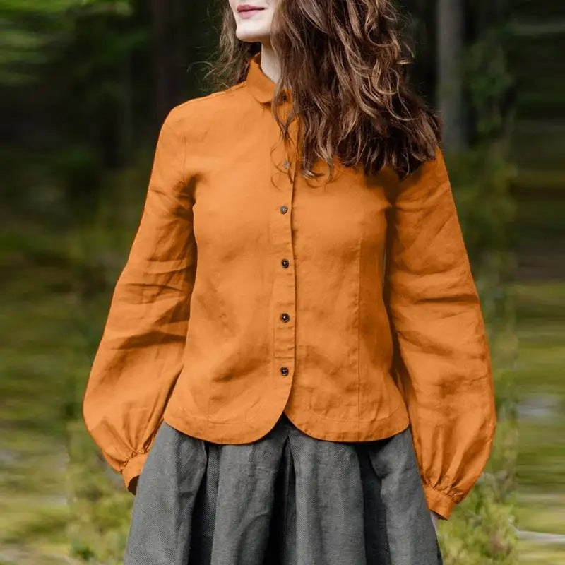 Women's Vintage Peter Pan Collar Cotton Blouse Long Sleeve