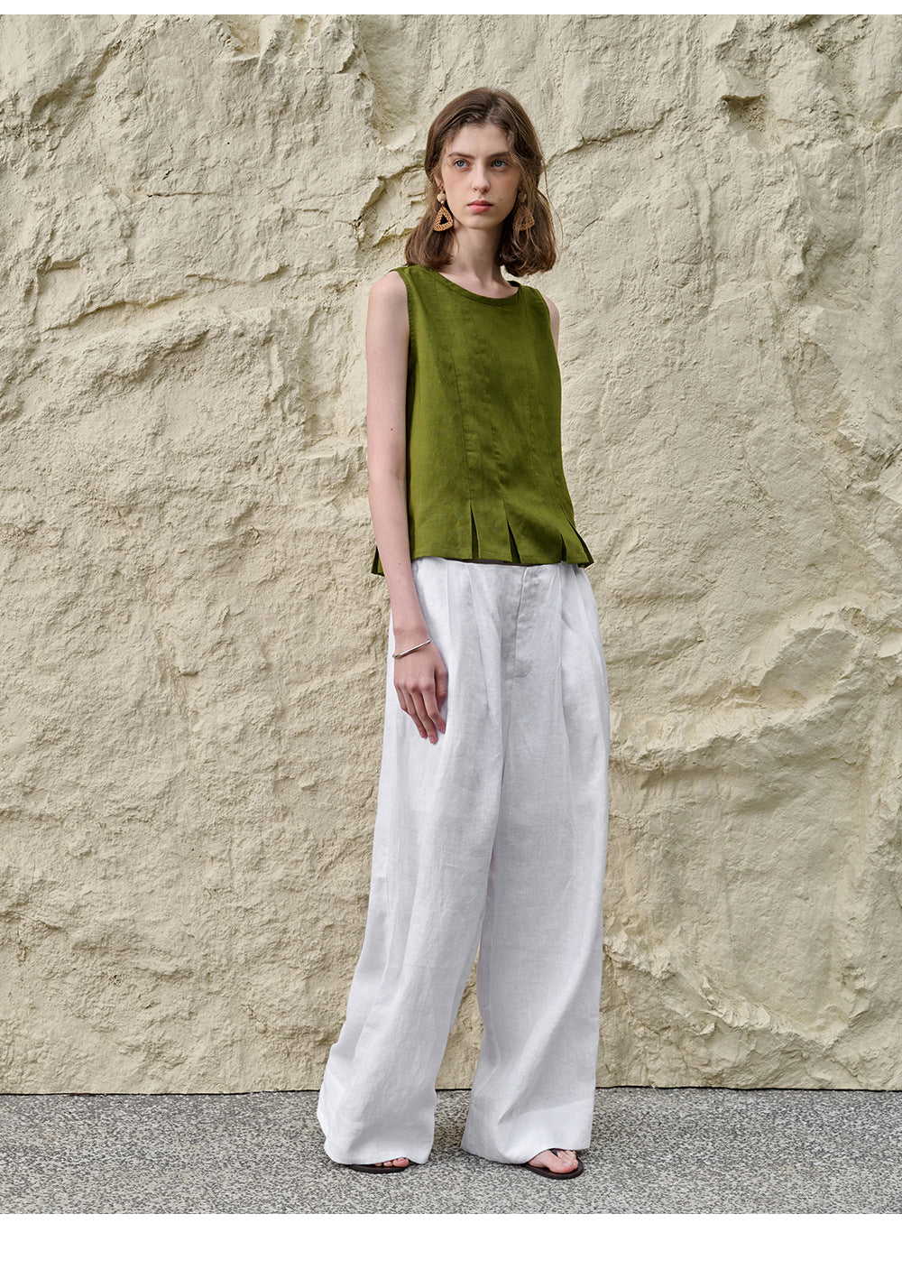 Pleated Lyocell Vest Loose Summer Casual Sleeveless Top
