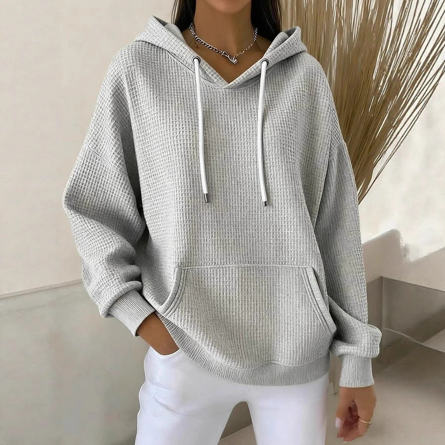 Waffle Knit Hoodie Drawstring Oversized Sweatshirt