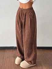 Women's Corduroy Wide Leg Pants Elastic Waist Drawstring