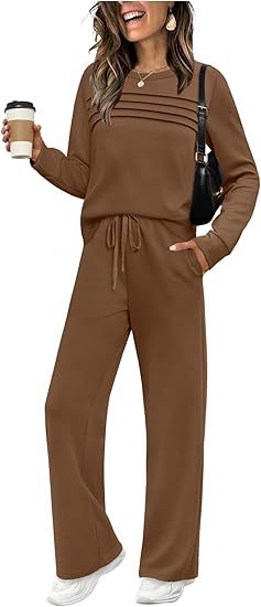 Women's 2 Piece Lounge Set Long Sleeve Wide Leg Pants