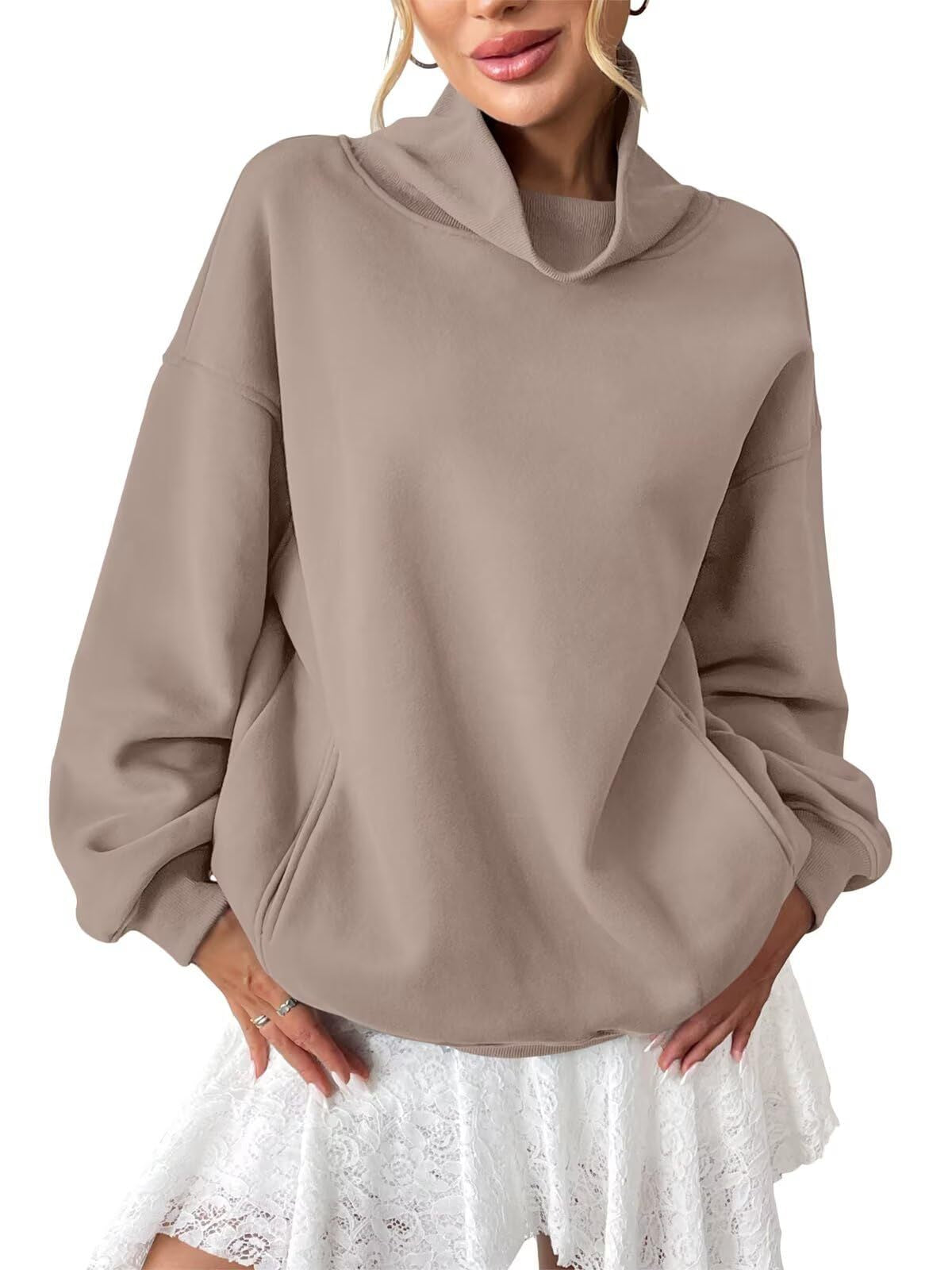 Fleece Mock Neck Oversized Sweatshirt Casual Pullover