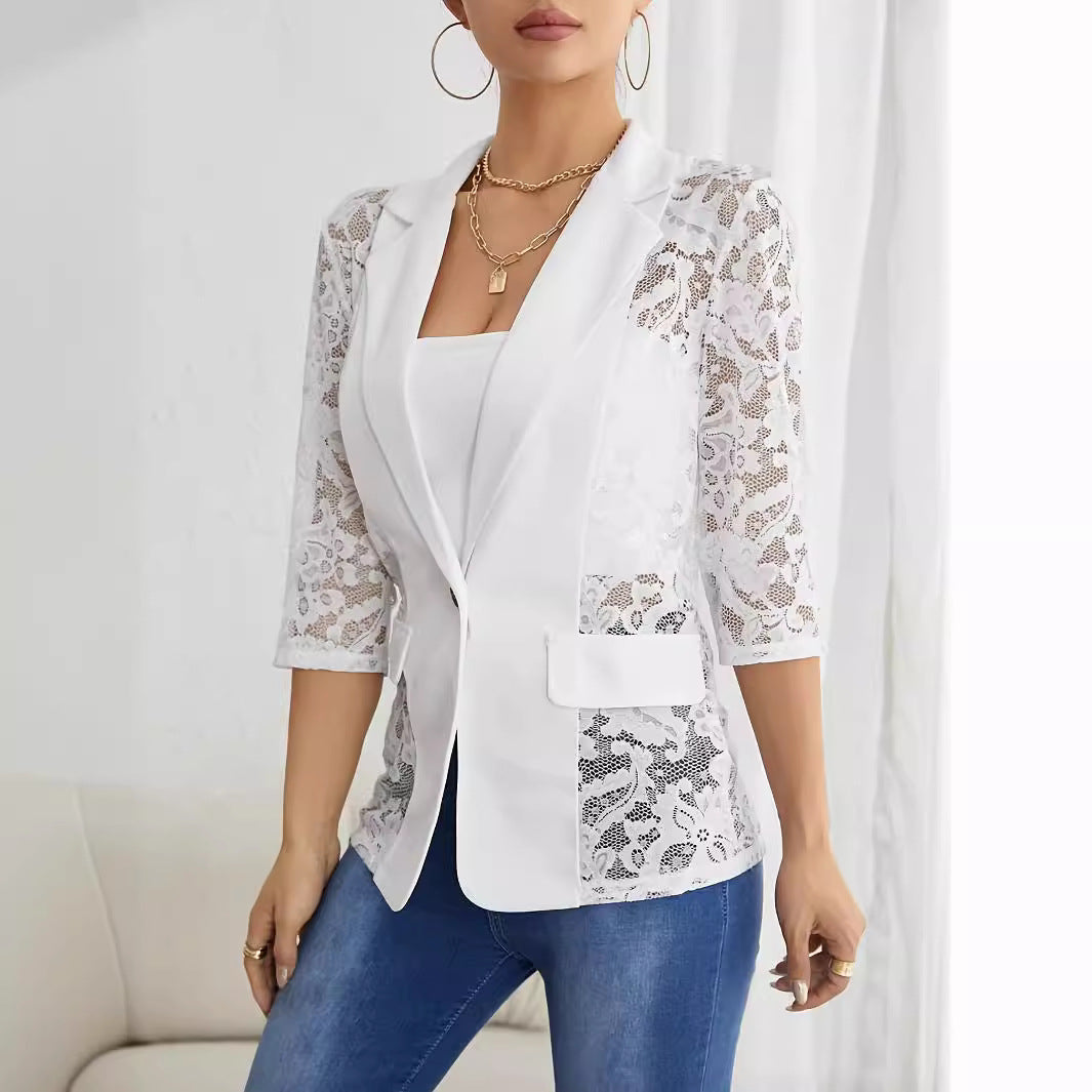 2025 Women's Elegant Lace-Trimmed Blazer Top