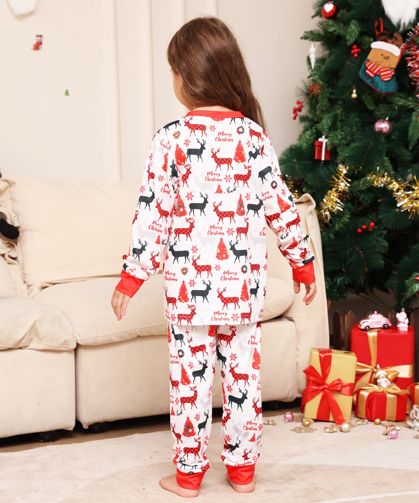 Alphabet Cartoon Deer Parent-child Dress Printed Loungewear Christmas Pajamas