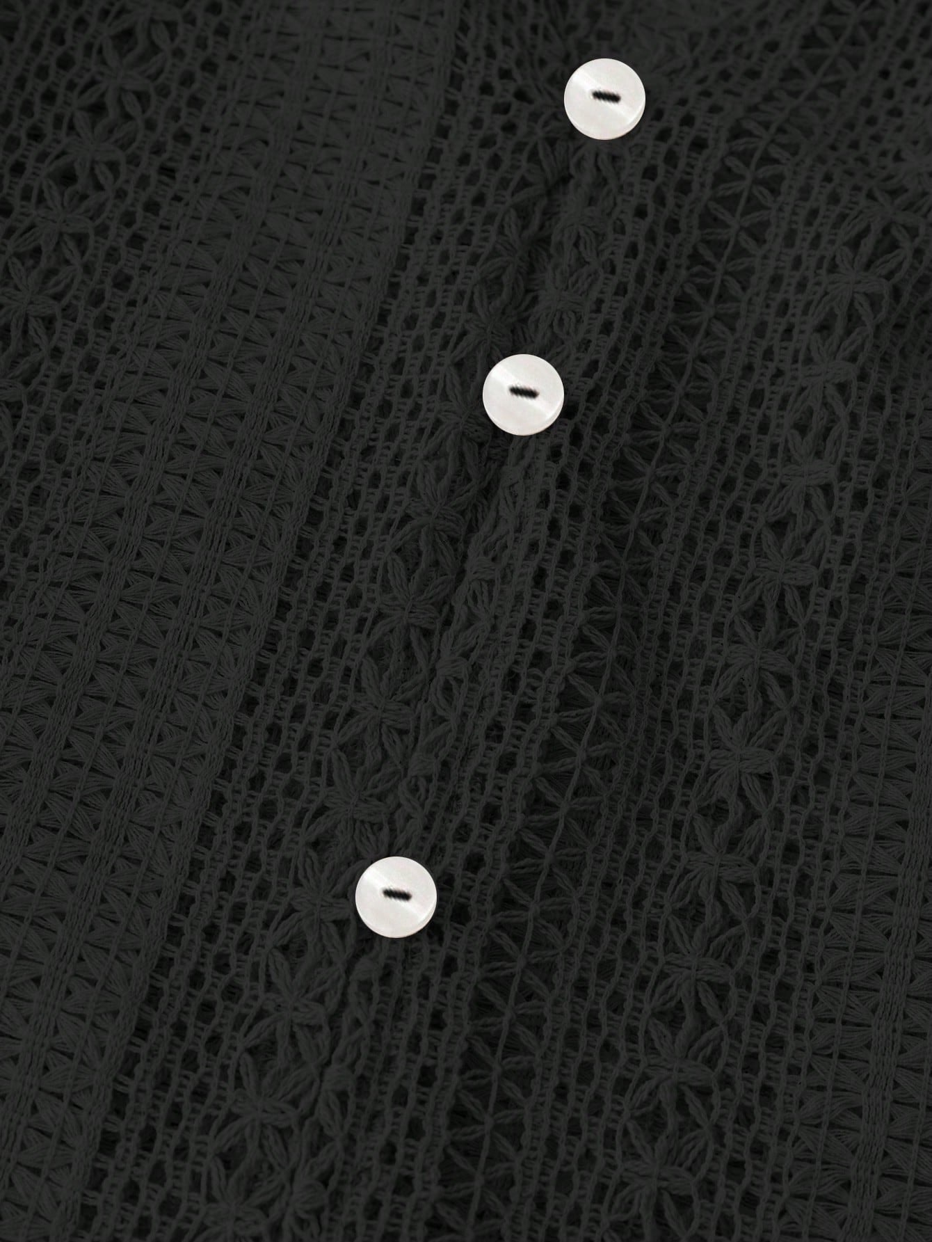 Hollow Knit V Neck Button Front Lace Blouse for Women