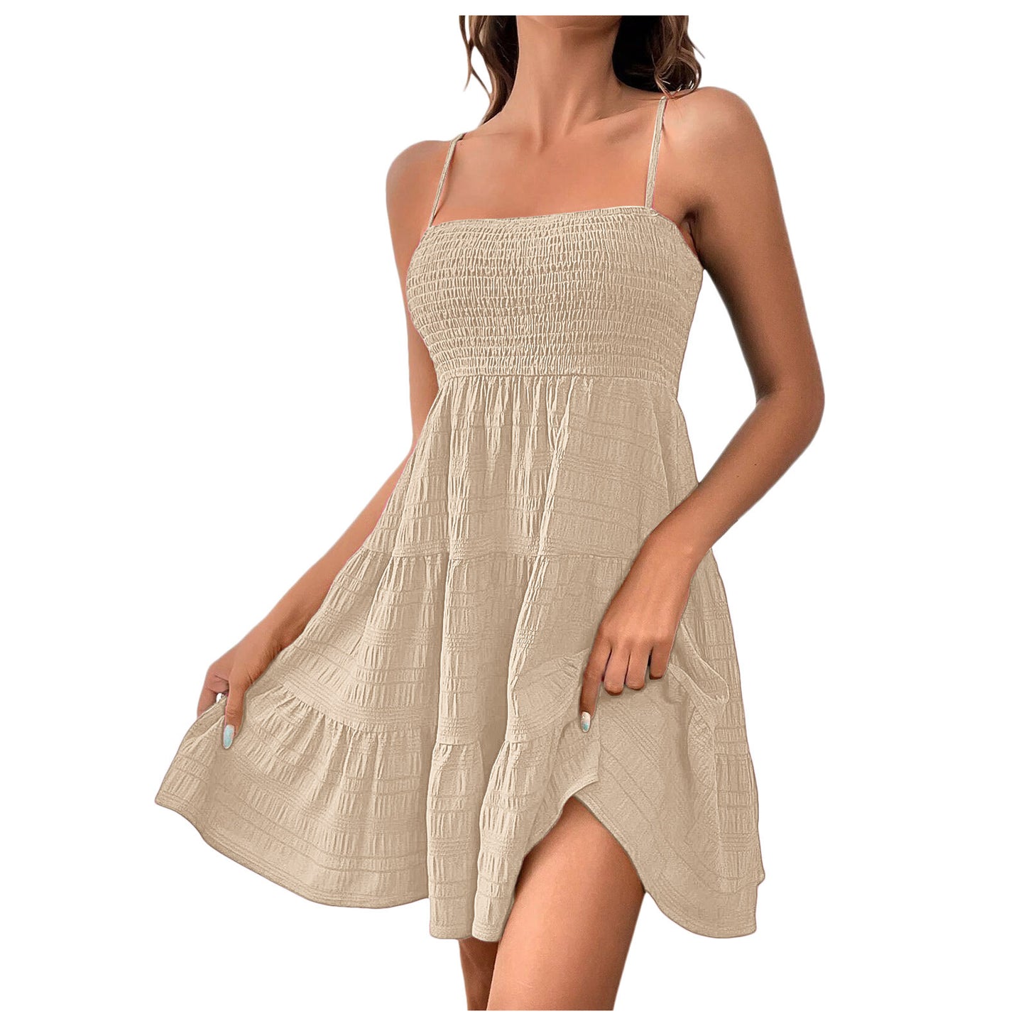 2025 Summer New Women's Off-Shoulder Spaghetti Strap Solid Color Versatile Dress