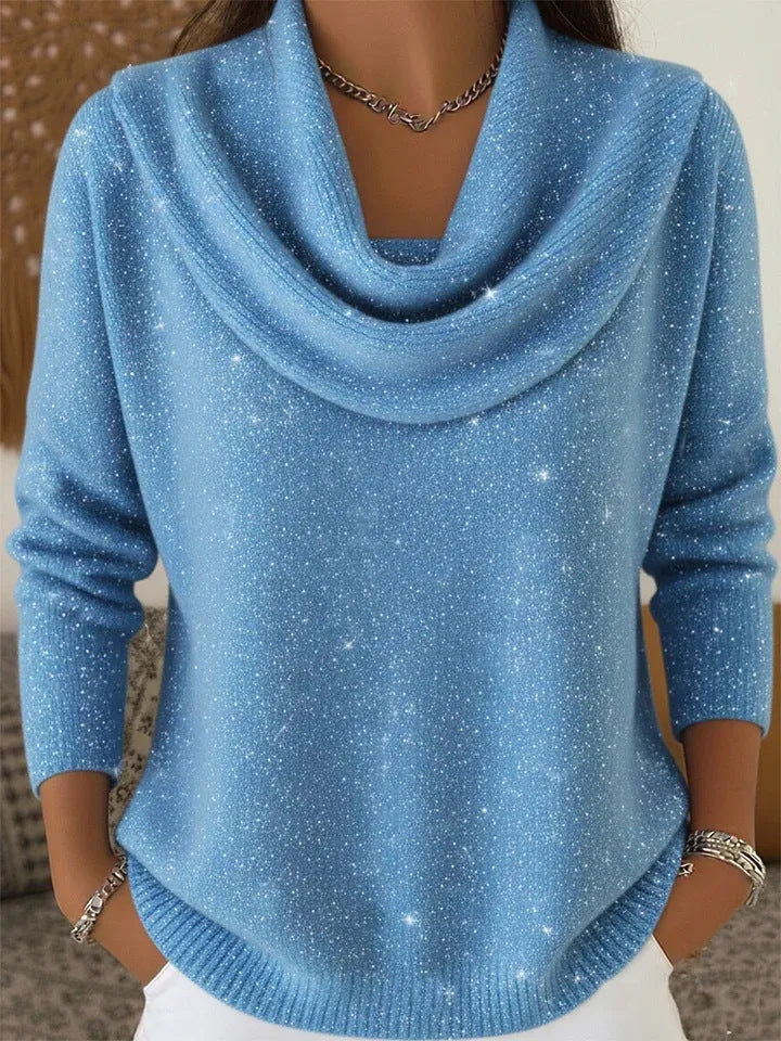 Women's Glitter Cowl Neck Long Sleeve Sweater