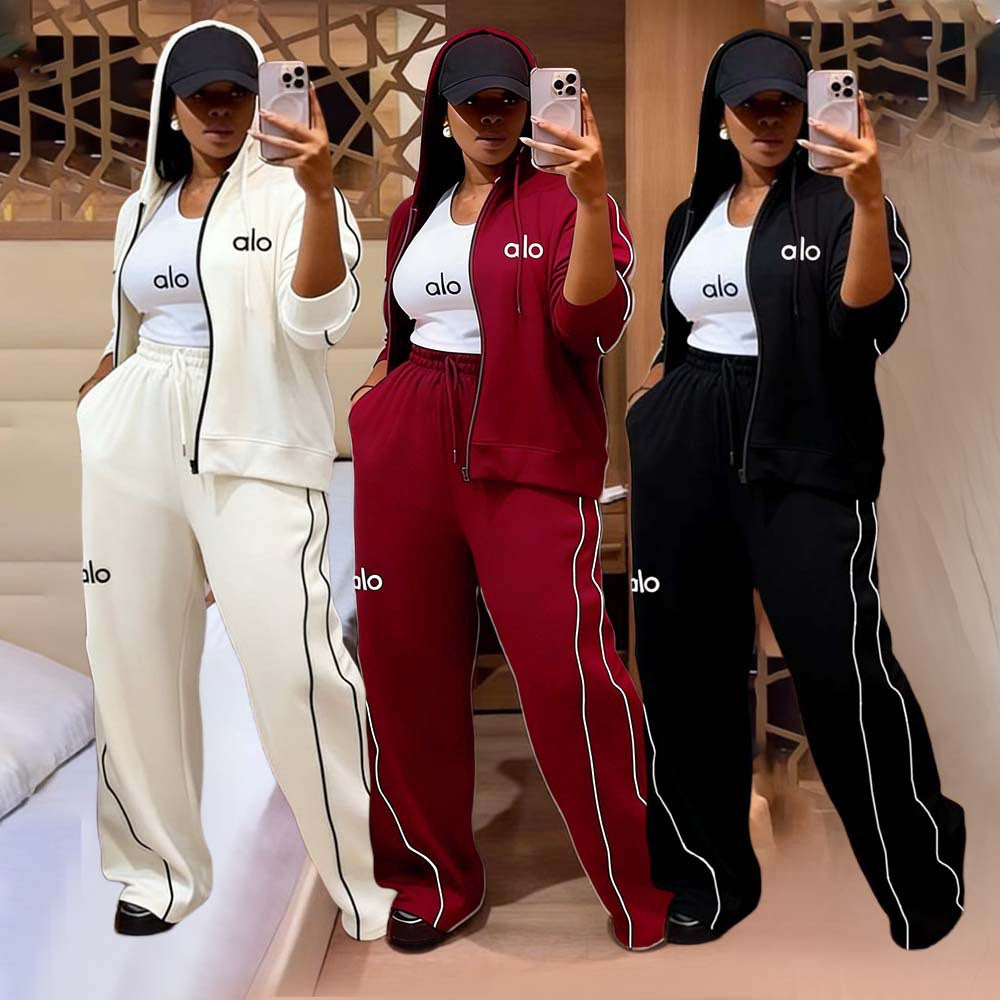 Women's Embroidered Hoodie Wide Leg 2 Piece Set