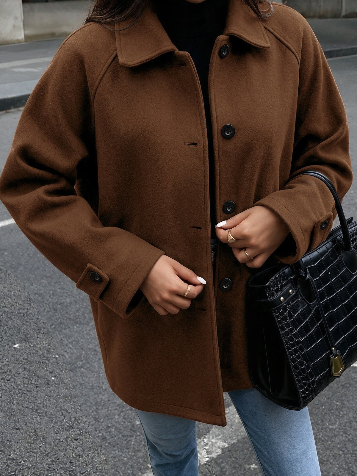 Women's Lapel Single Breasted Wool Blend Coat