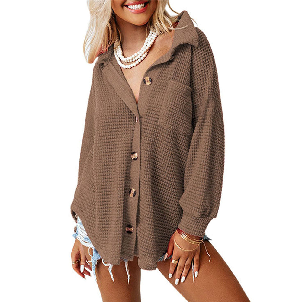 2025 Fall/Winter Casual Waffle Knit Shirt – Loose Fit Commuter Top