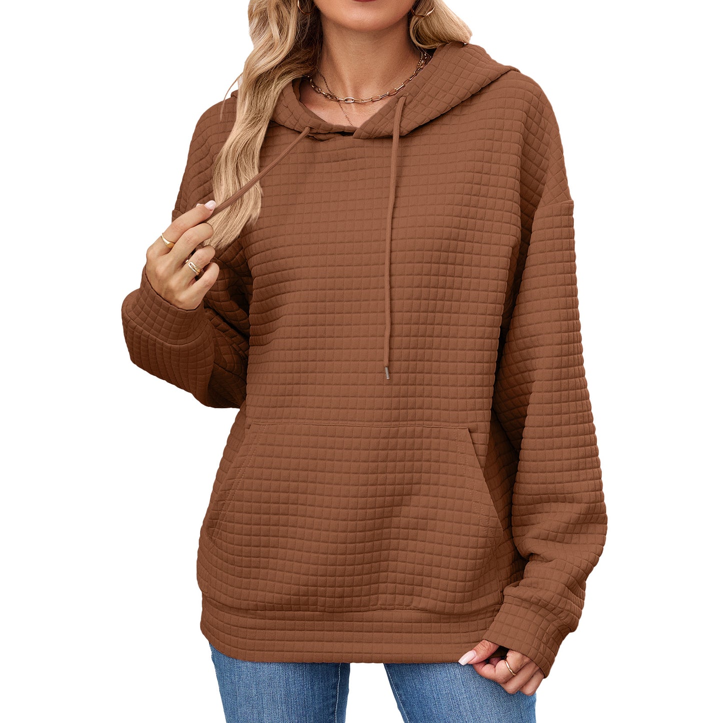 Women's Quilted Oversized Hoodie with Kangaroo Pocket