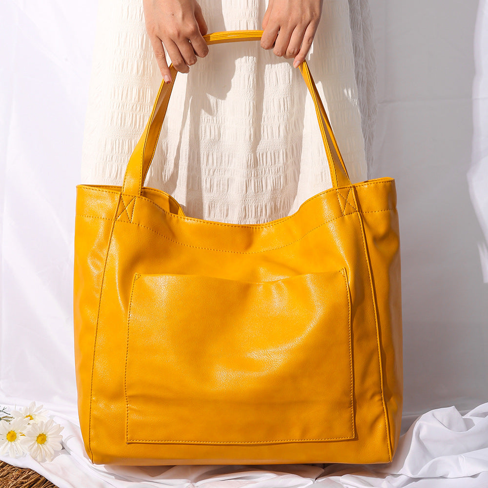 Vintage Soft PU Leather Large Tote Bag with Pocket