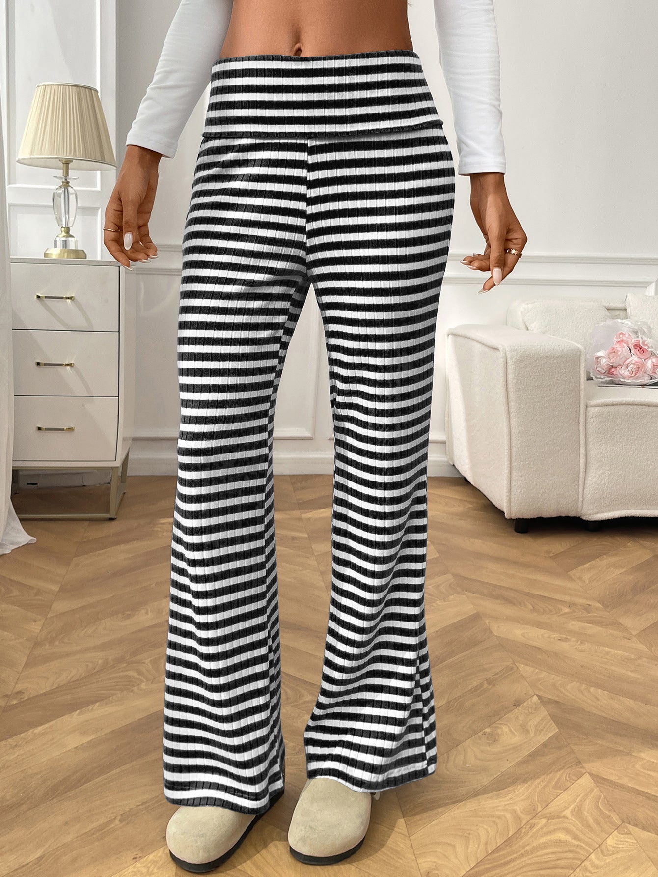 2025 Fall/Winter Y2K Striped Lounge Pants – Casual Women’s Homewear