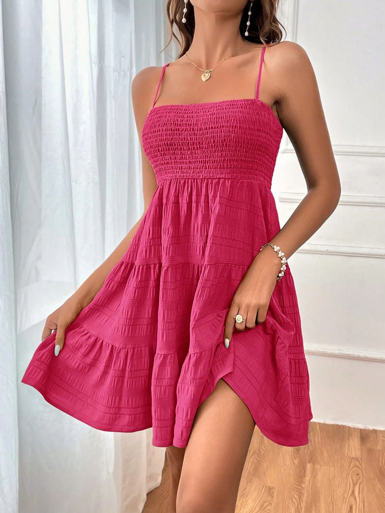 2025 Summer New Women's Off-Shoulder Spaghetti Strap Solid Color Versatile Dress