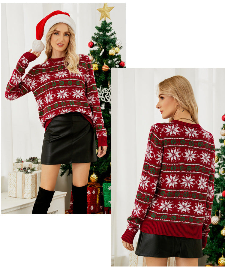 Snowflake Knit Christmas Sweater Crewneck Holiday Pullover