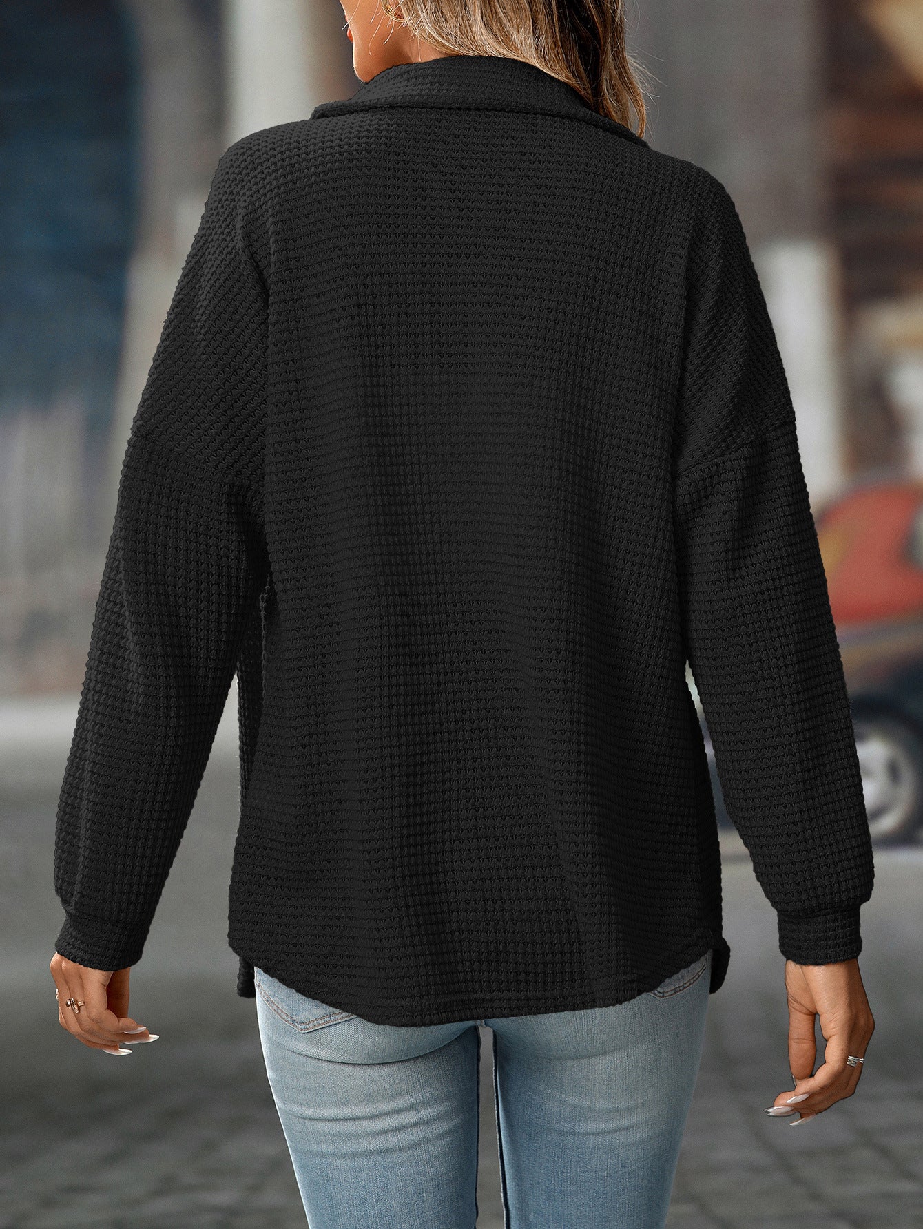 2025 Fall/Winter Casual Waffle Knit Shirt – Loose Fit Commuter Top