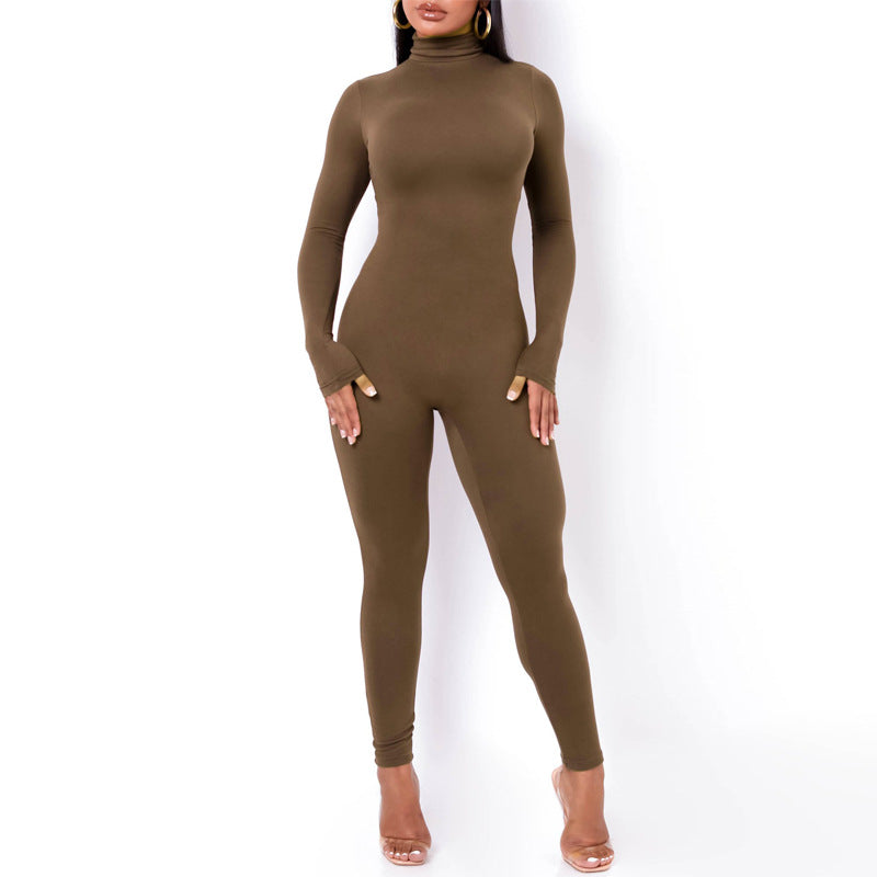 Women's Mock Neck Long Sleeve Bodycon Jumpsuit