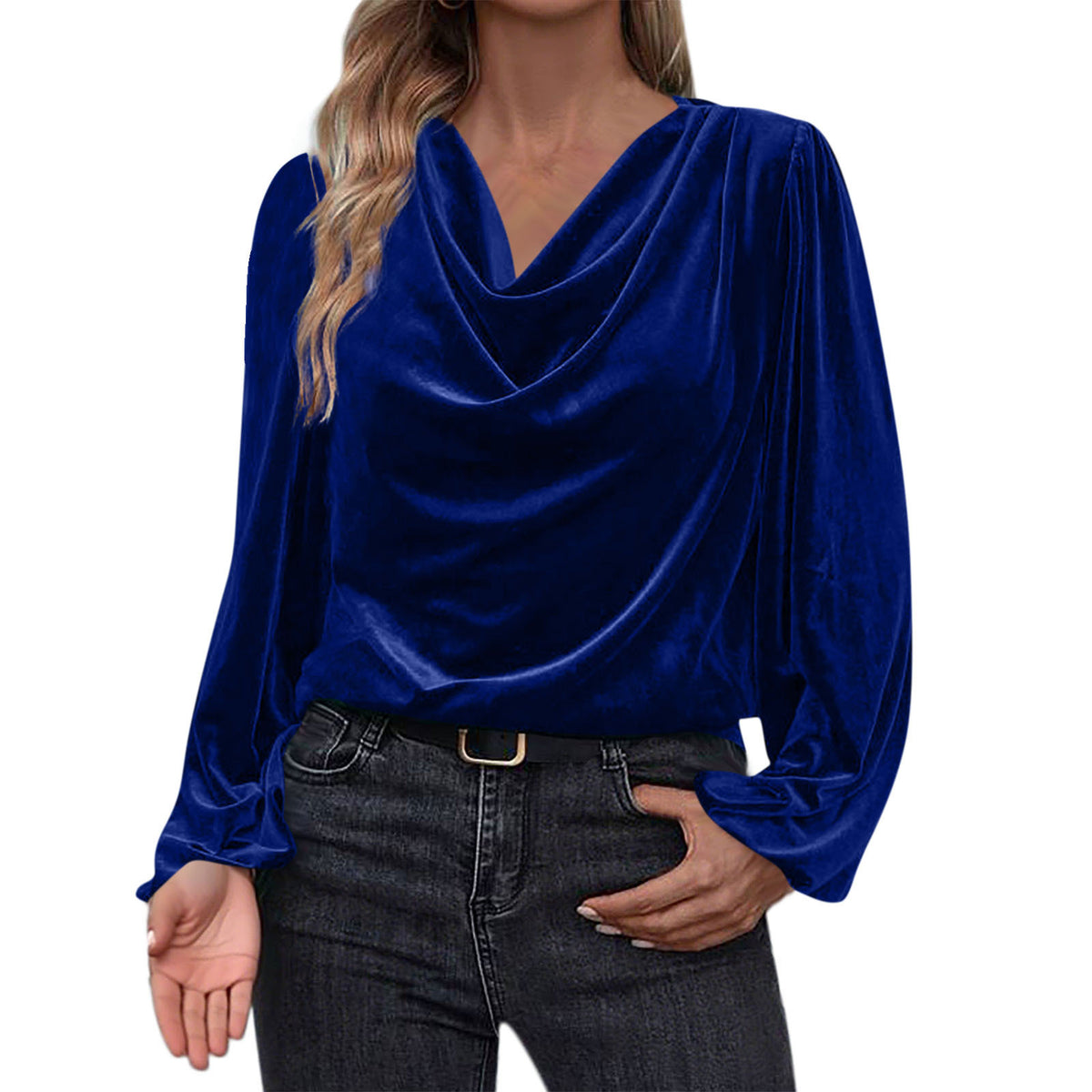 Women's Velvet Cowl Neck Long Sleeve Blouse