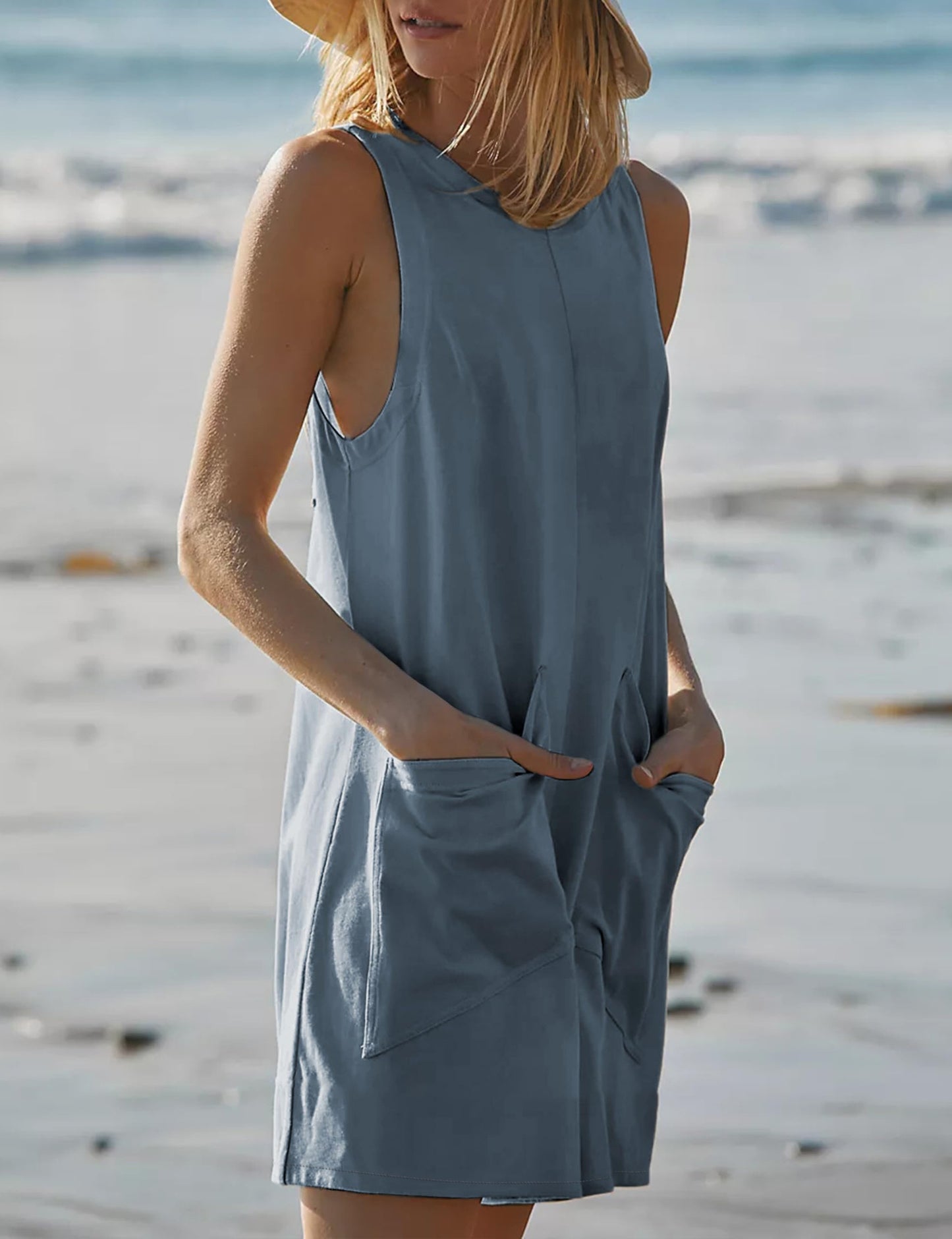 Women's Sleeveless Loose Romper – Casual Summer Overalls with Pockets