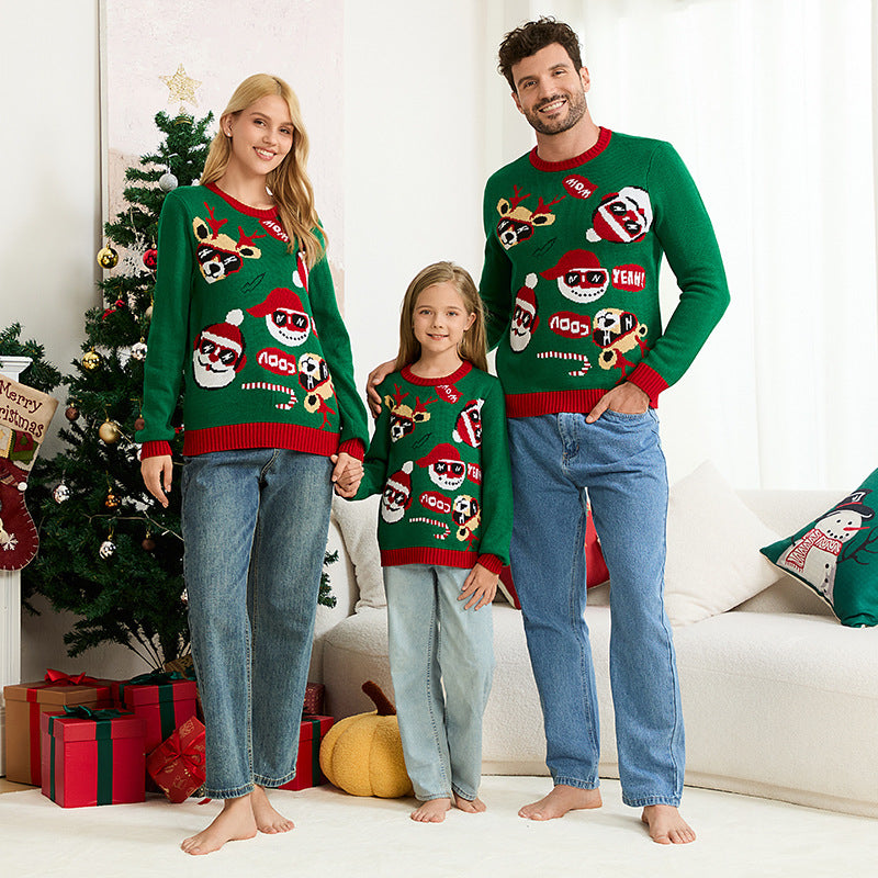Family Matching Christmas Sweaters Reindeer Knit Pullover